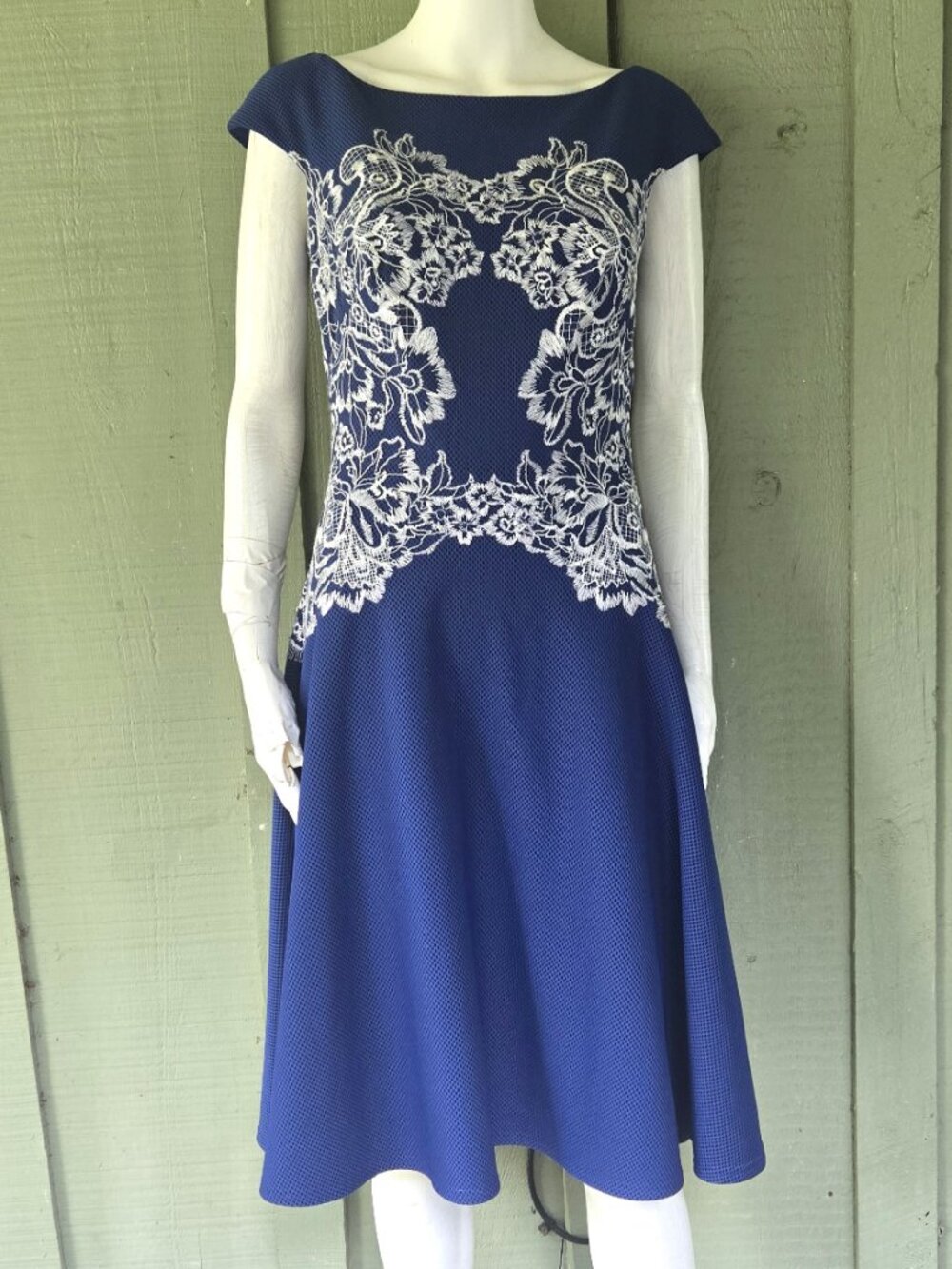TADASHI SHOJI Blue Embroidered Swing Skirt Dress XS